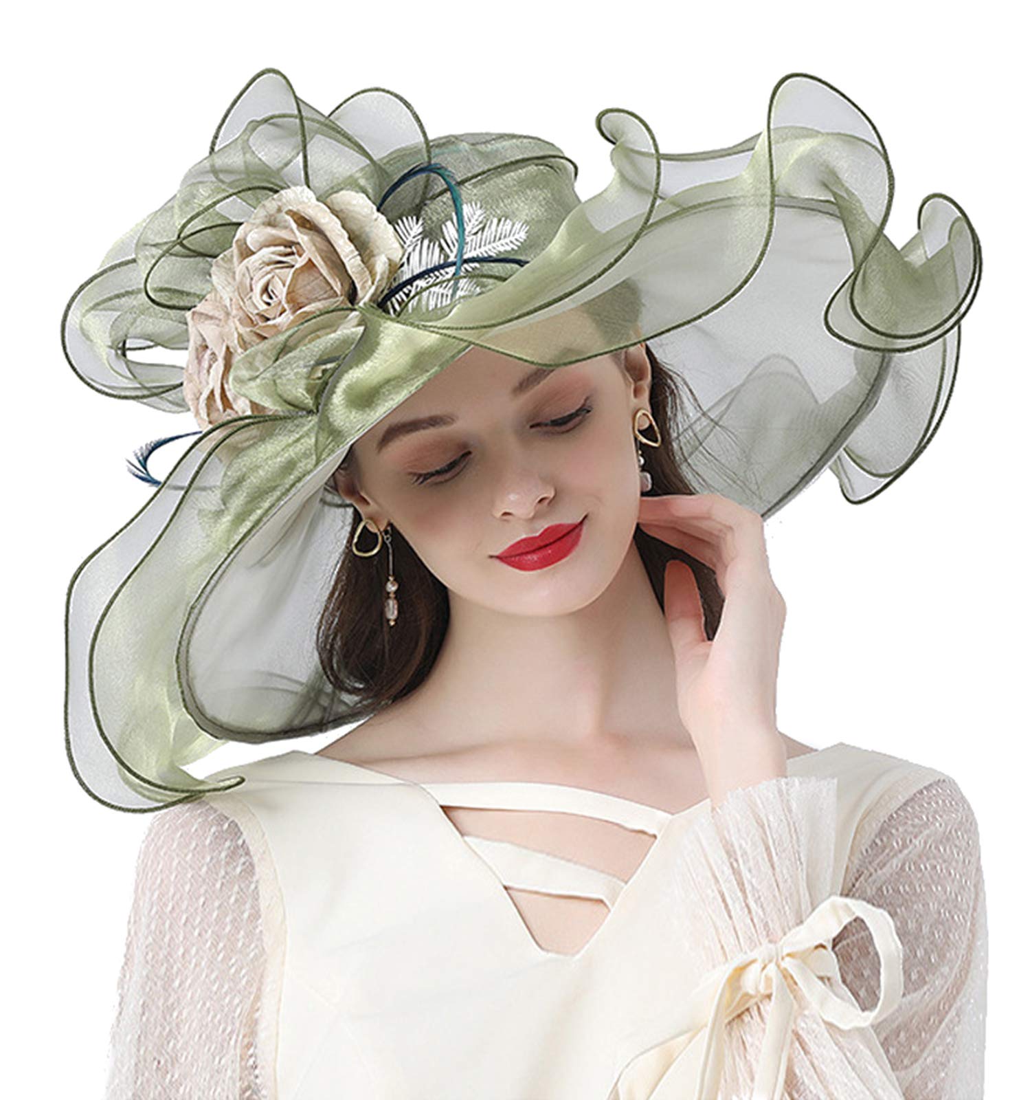 ORIDOOR Women Organza Fascinator Church Derby Hat Floral Tea Party Wedding Hat