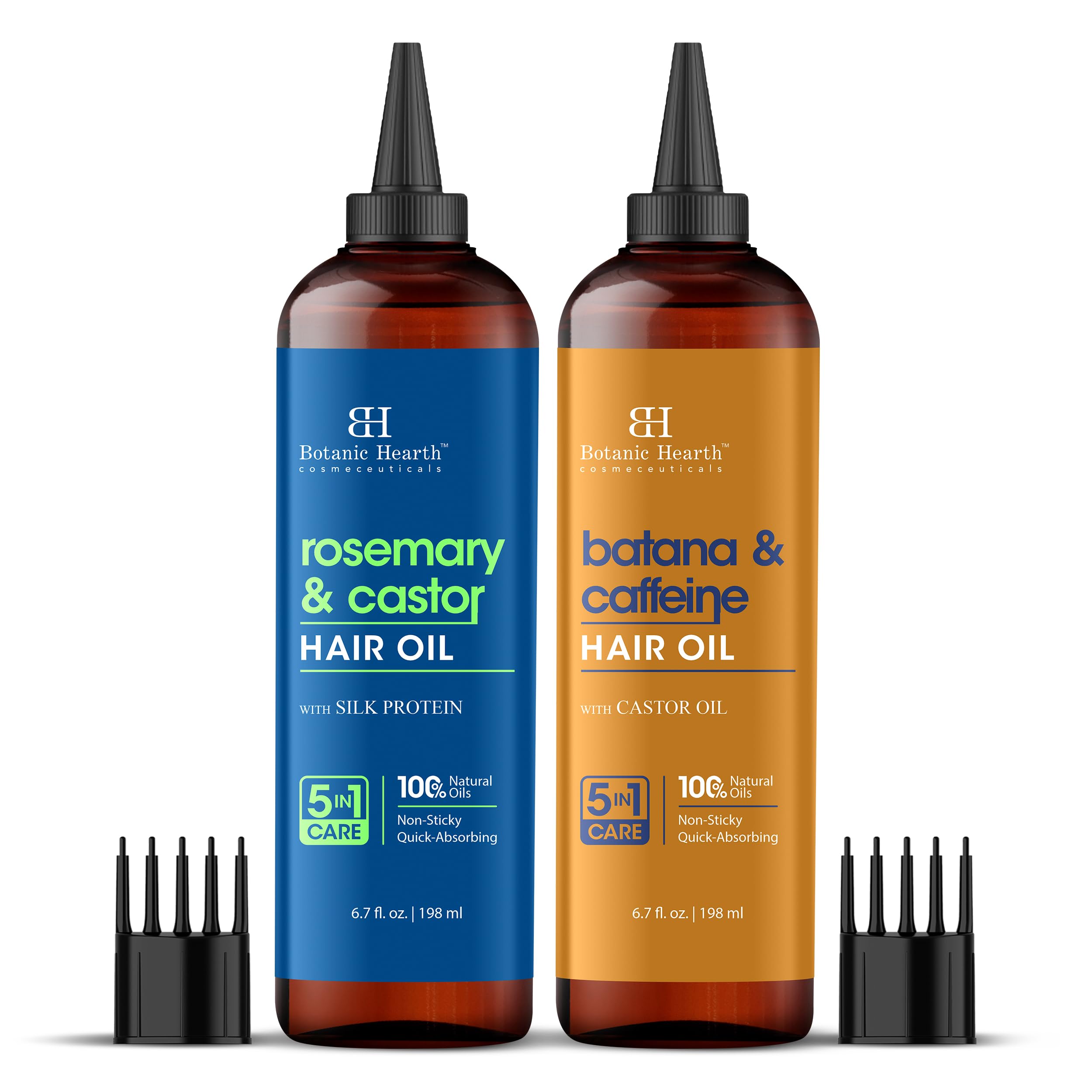Botanic Hearth Rosemary & Castor and Batana & Caffeine Hair Oil Combo Set 6.7 fl oz each