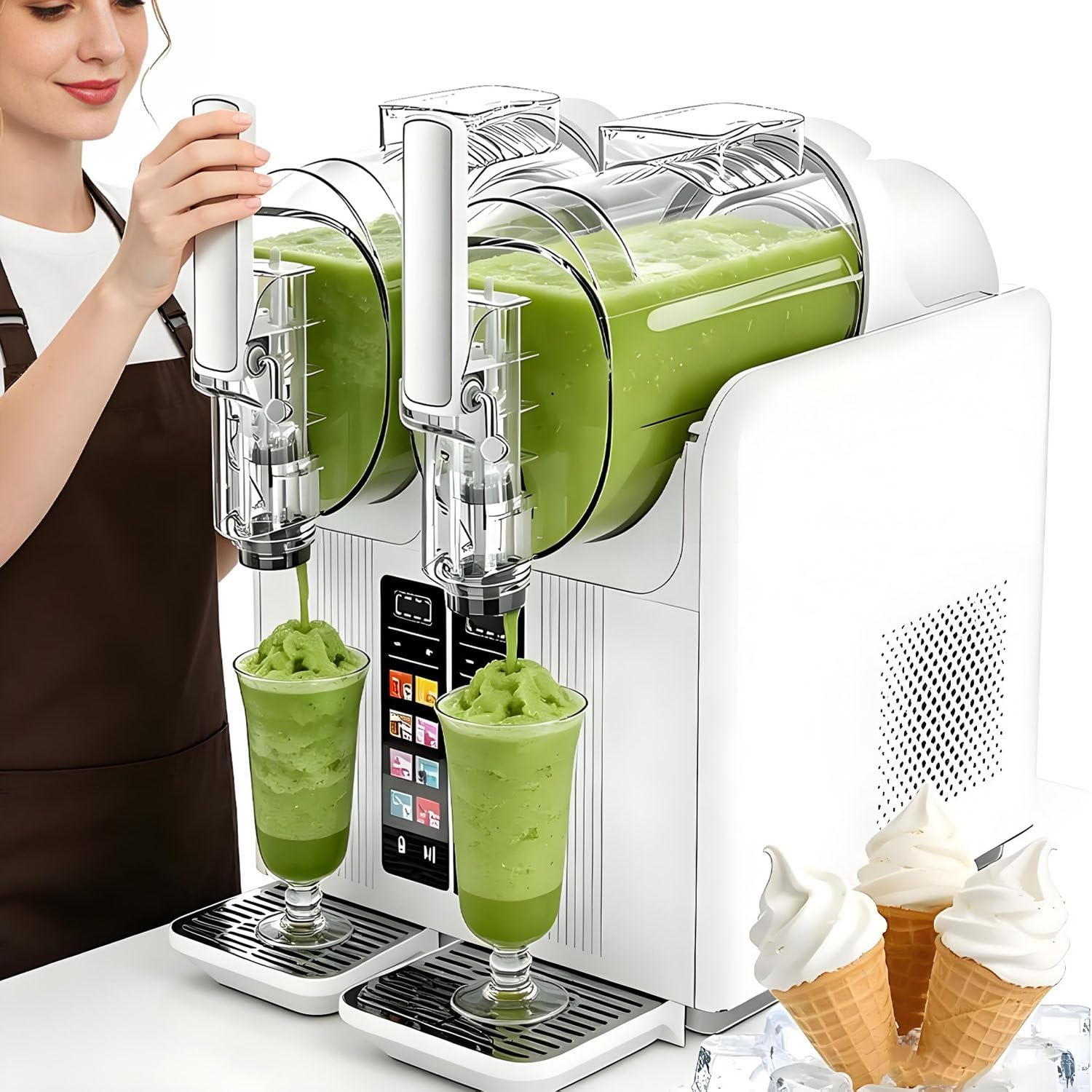 GLBMXDD Dual Tank Commercial Slushy Maker, 430W, 2x2L LED Display White