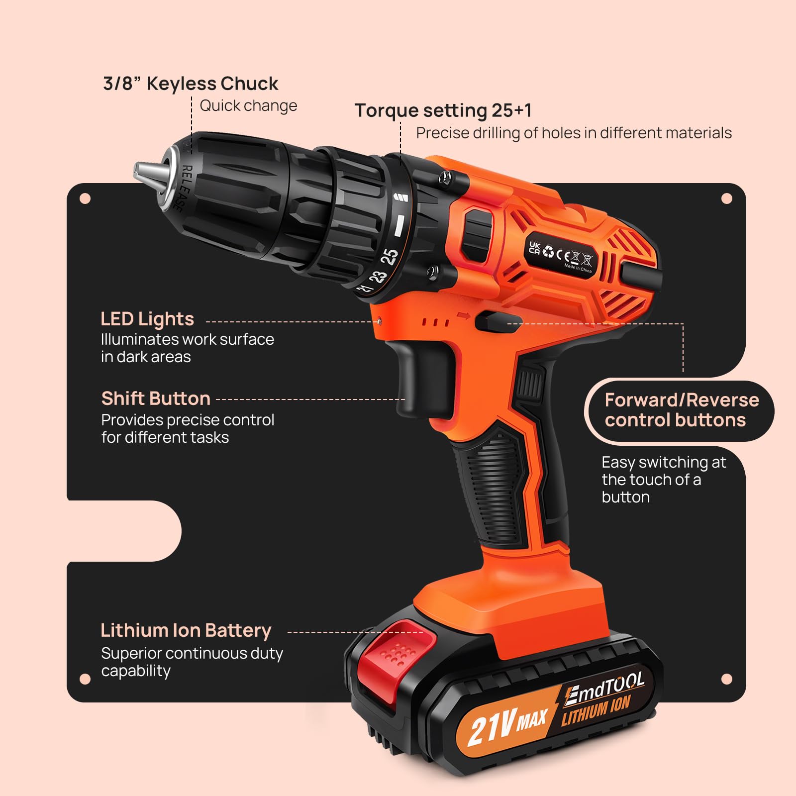 Trapano avvitatore a batteria Combi Trapani elettrici Worklight w/2pcs batterie agli ioni di litio