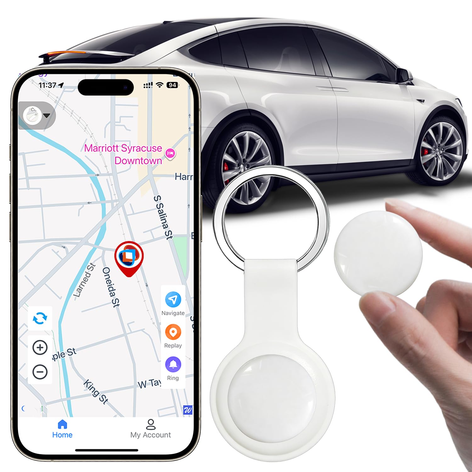 GPS Tracker for Vehicles Cars Kids &amp; Pets Real-Time Global Coverage No SIM Card/No Subscription Long Standby Mini Waterproof Portable Tracking Device for Dogs Elderly &amp; Assets (Android &amp; iOS)-White