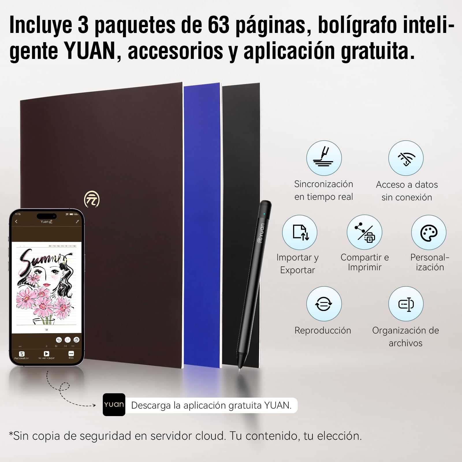 Smart Writing Set, A4 Libreta Inteligente + Bolígrafo Inteligente Incluido | Cuaderno Digital de 62 páginas a Rayas escritura en papel real con procesamiento digital con Phone para Tomar Notas y Bocetos