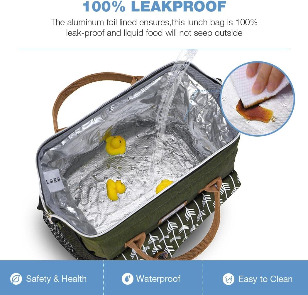 Lekesky Insulated Lunch Bag Portable Lunch Box for Office Work Picnic Beach Workout Reusable Tote Lunch Bag Organizer for Women Adult, Green - Image 2