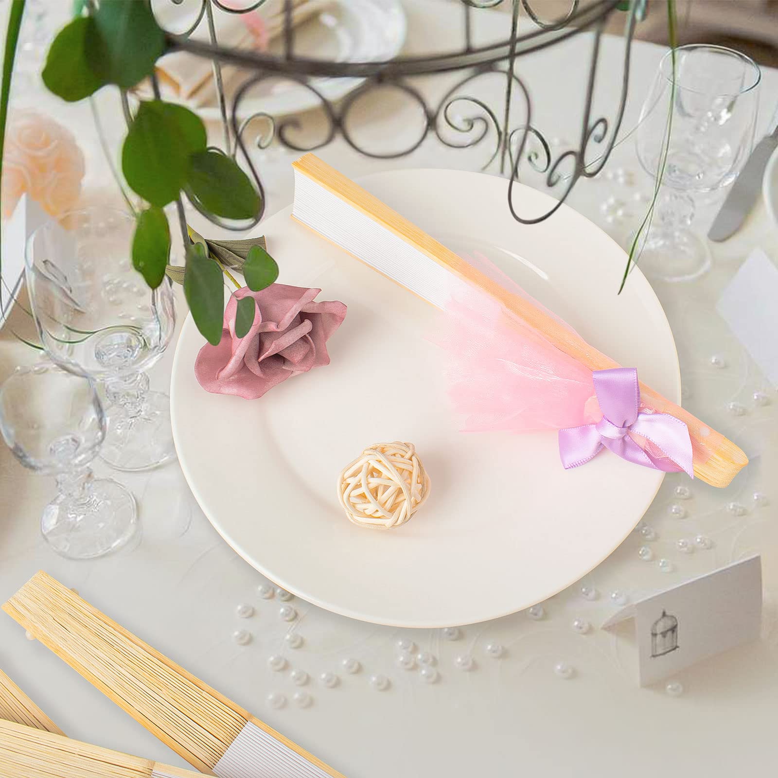 Lot 60 Eventail Mariage Personalisable Blanc Pliante de Papier Cadeau pour Invités Mariage Fête Décoration Déco DIY