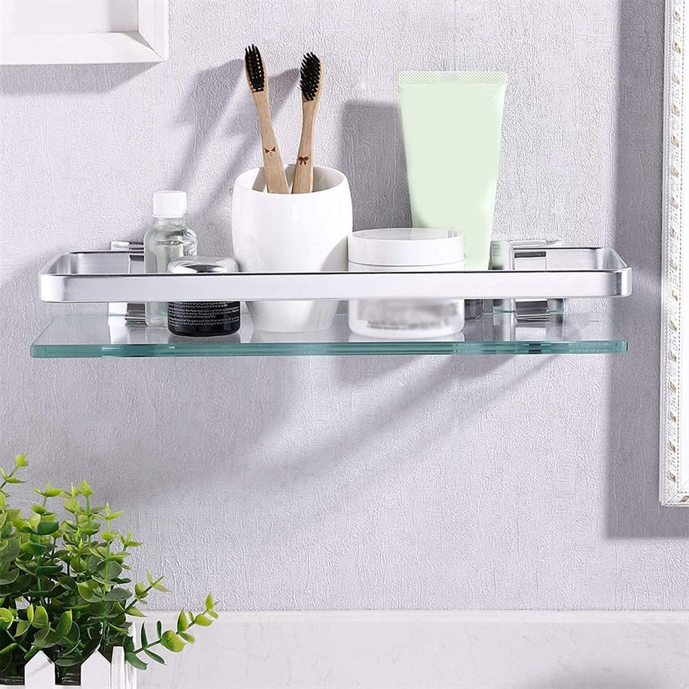 ZDJZMGZ Floating Shelves Shower Caddy Bathroom Shelf Tempered Glass Bathroom Shelf Aluminum Storage Organizer Rack Rectangular 30 40