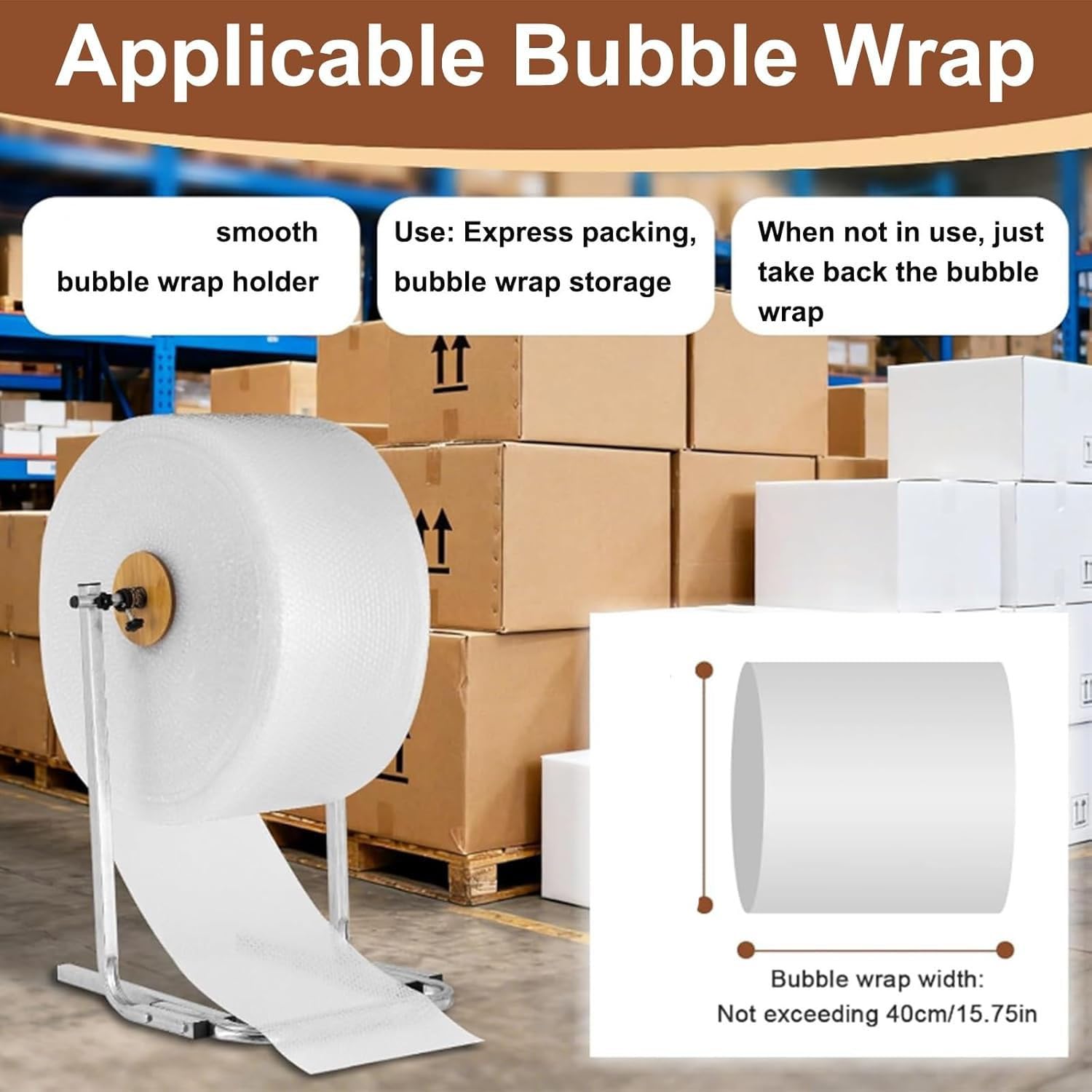 BubbWrap Schaumstoffhalter Spender Ständer, Stahl Manuelle Verpackung und Versand Wrap Spender, Gewichtskapazität 50-120kg für effizientes Verpacken und Umzug