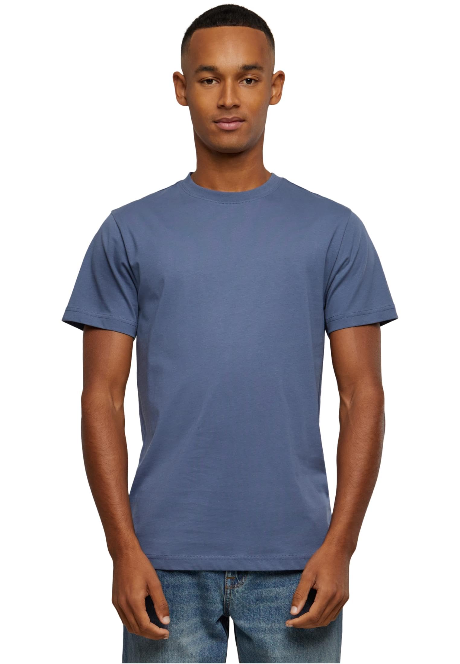 Build your Brand Men's T-Shirt Round Neck, Basic Men's Cotton Top with Crew Neck, XS-5XL, Vintage Blue., XS