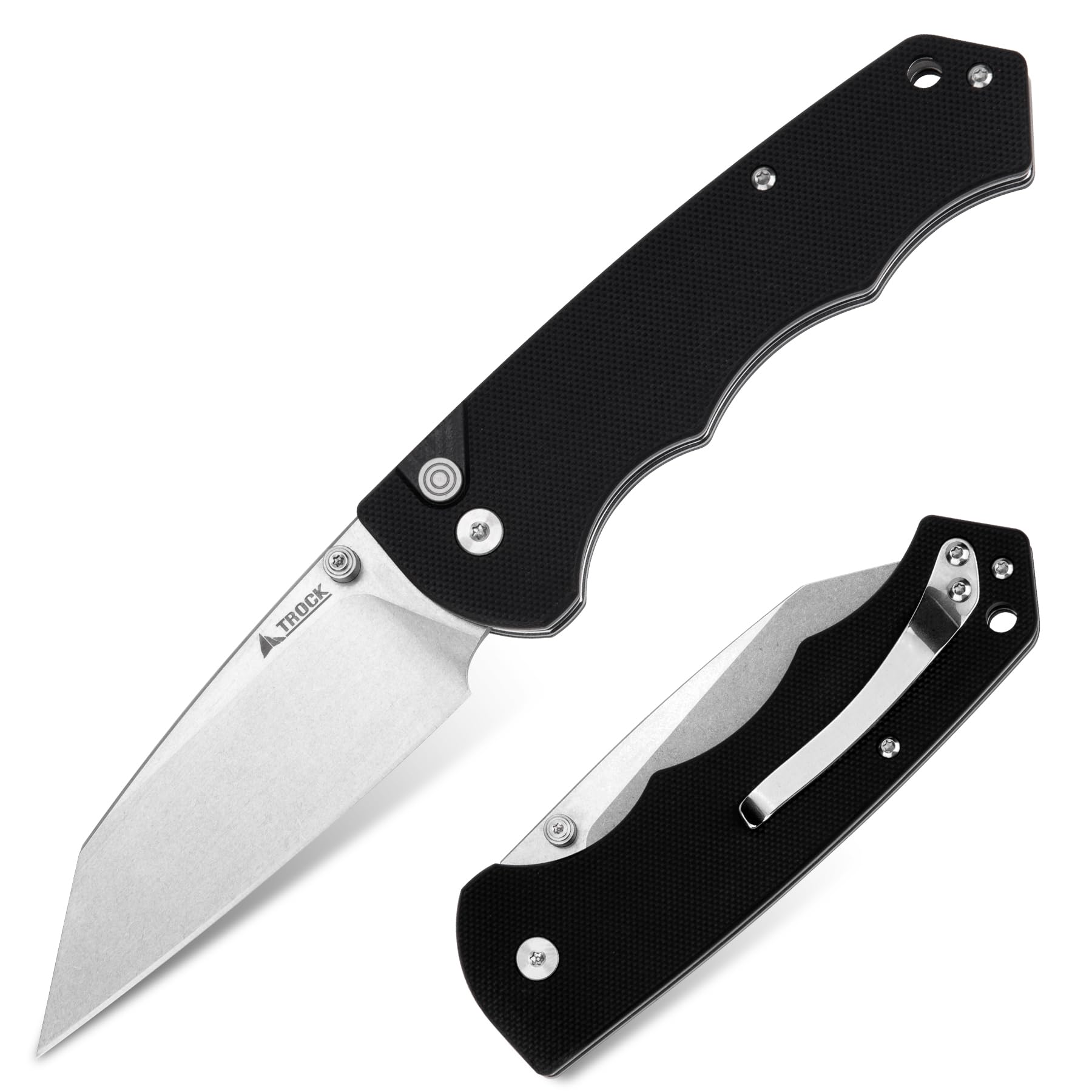 TROCK Pocket Folding Knife - 3.39" EDC Knife D2 Blade Stonewashed Finish - G10 Handle with Thumb Stud - Pocket Knife for Men Women - Camping Hiking