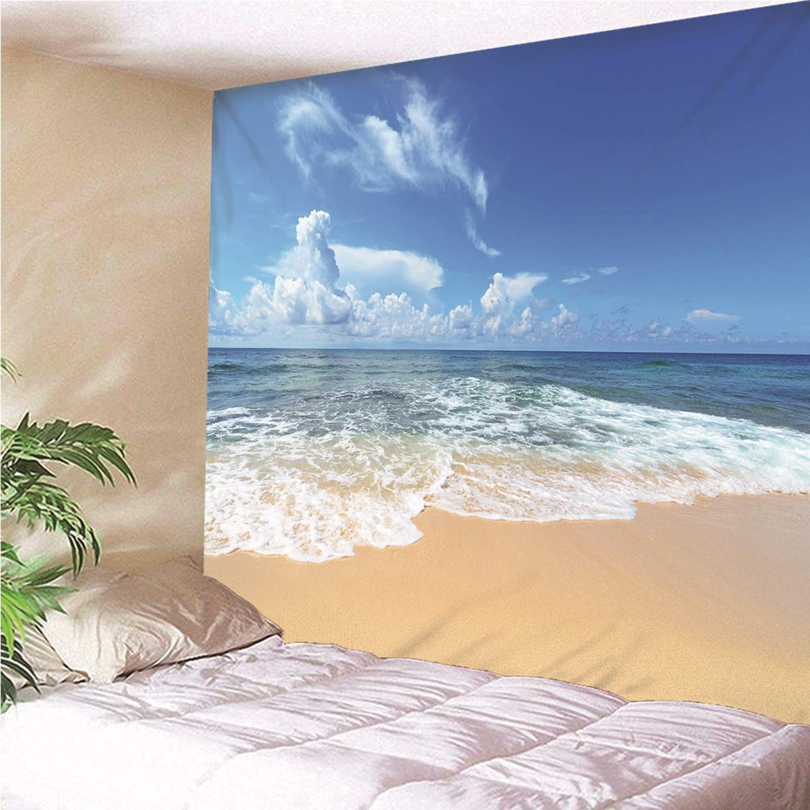 Aeici Tapiz Tela Muro Playa, Mural Tela Pared Cielo De La Playa Tapiz para Colgar Pared(240X220Cm)