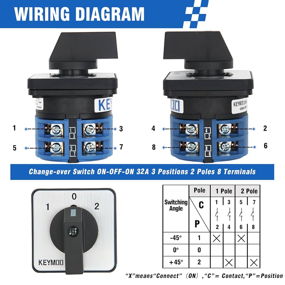 KEYMOO 32A Rotary Changeover Switch, 660V 3 Position 2 Phase