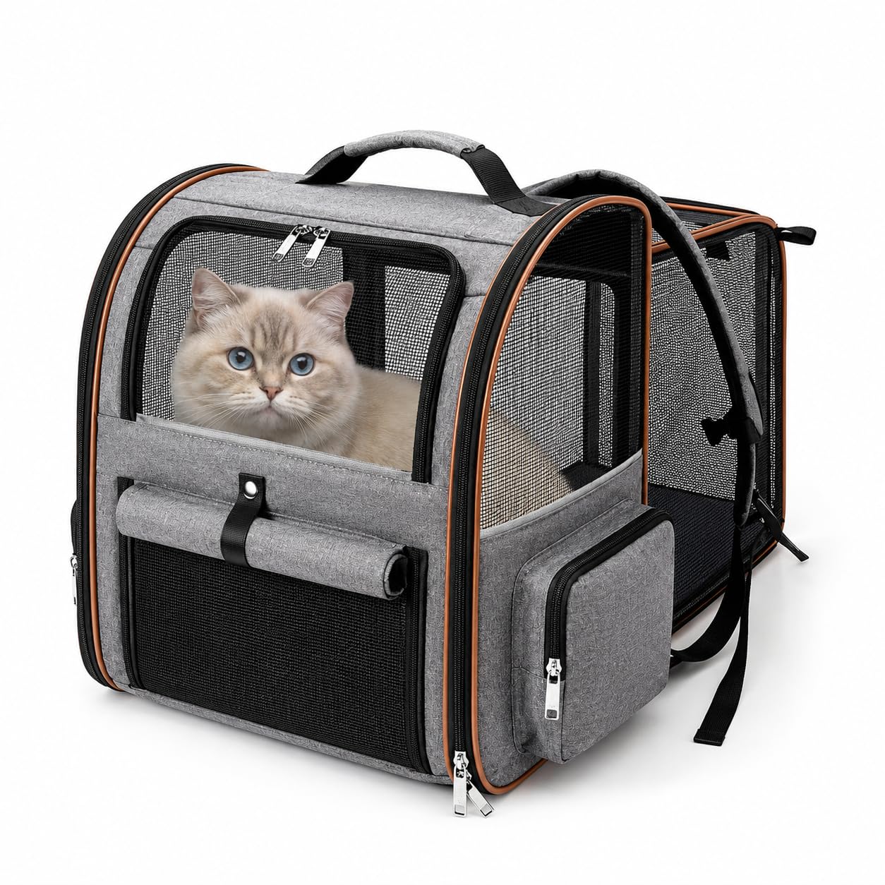 Zaino espandibile per gatti, zaino per animali domestici in rete traspirante, adatto per cani di piccola taglia e gatti di media taglia, borsa da viaggio pieghevole di grande capacità, capacità