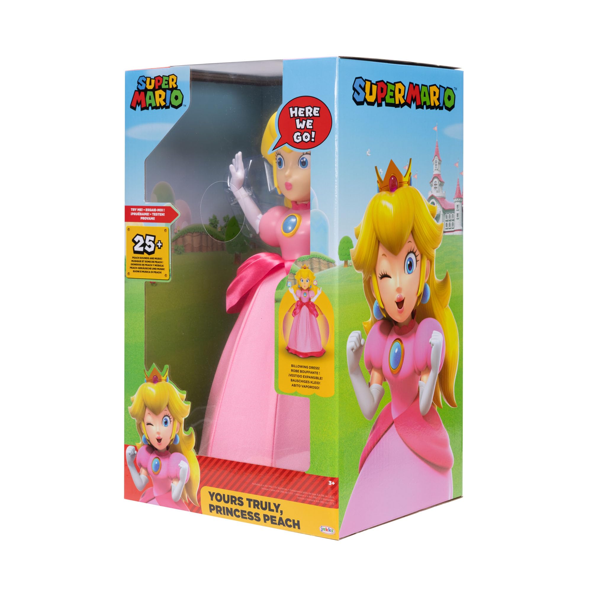 Super Mario Bros Princesa Peach Articulada Muñeca de Jakks Pacific, Licenciada Oficialmente, Posable con Vestido Iconicos y Corona - Regalo Muy Detallado