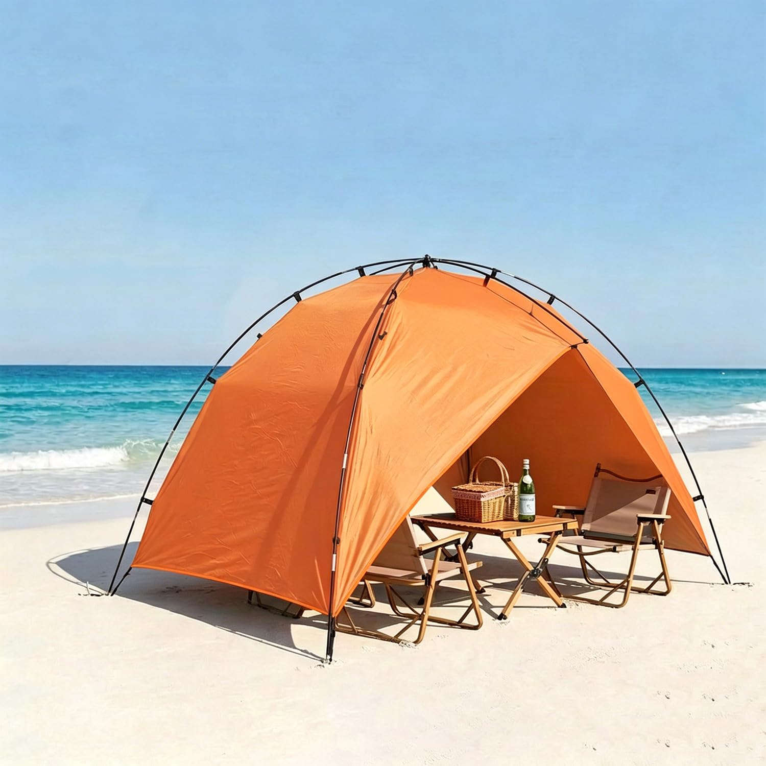 Family Beach Tent Sun Shade – Lightweight & Easy Setup, UPF 50+ UV Protection, 2-4 Person Portable Canopy Shelter for Garden, Park & Camping (Orange)
