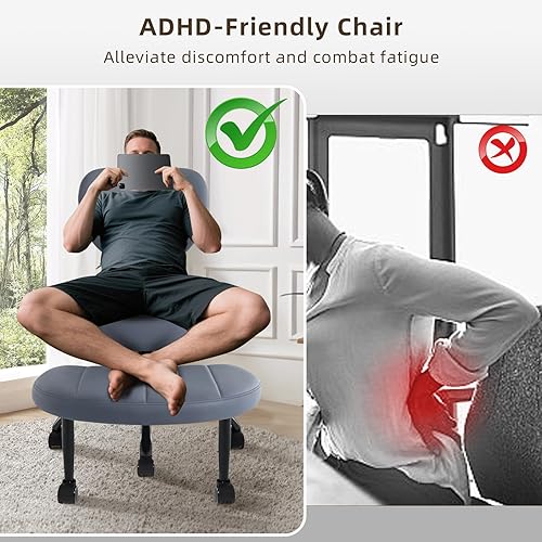 Miniatura 7 de Silla de patas cruzadas, silla de oficina en casa cruzada para TDAH con ruedas, altura ajustable, ergonómica, para yoga, con soporte lumbar y
