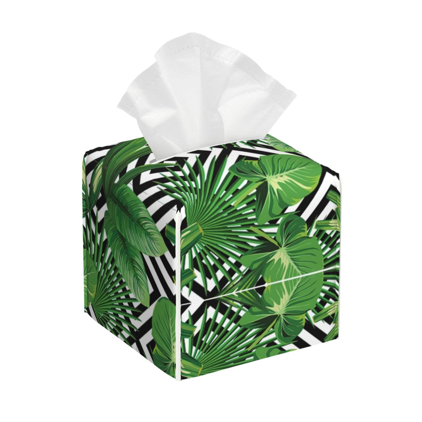 Tropical Leaves Leather Tissue Box Cover â€ Concealing Tissue Holder for Toilet, Living Room, Table Desk, Office, Car