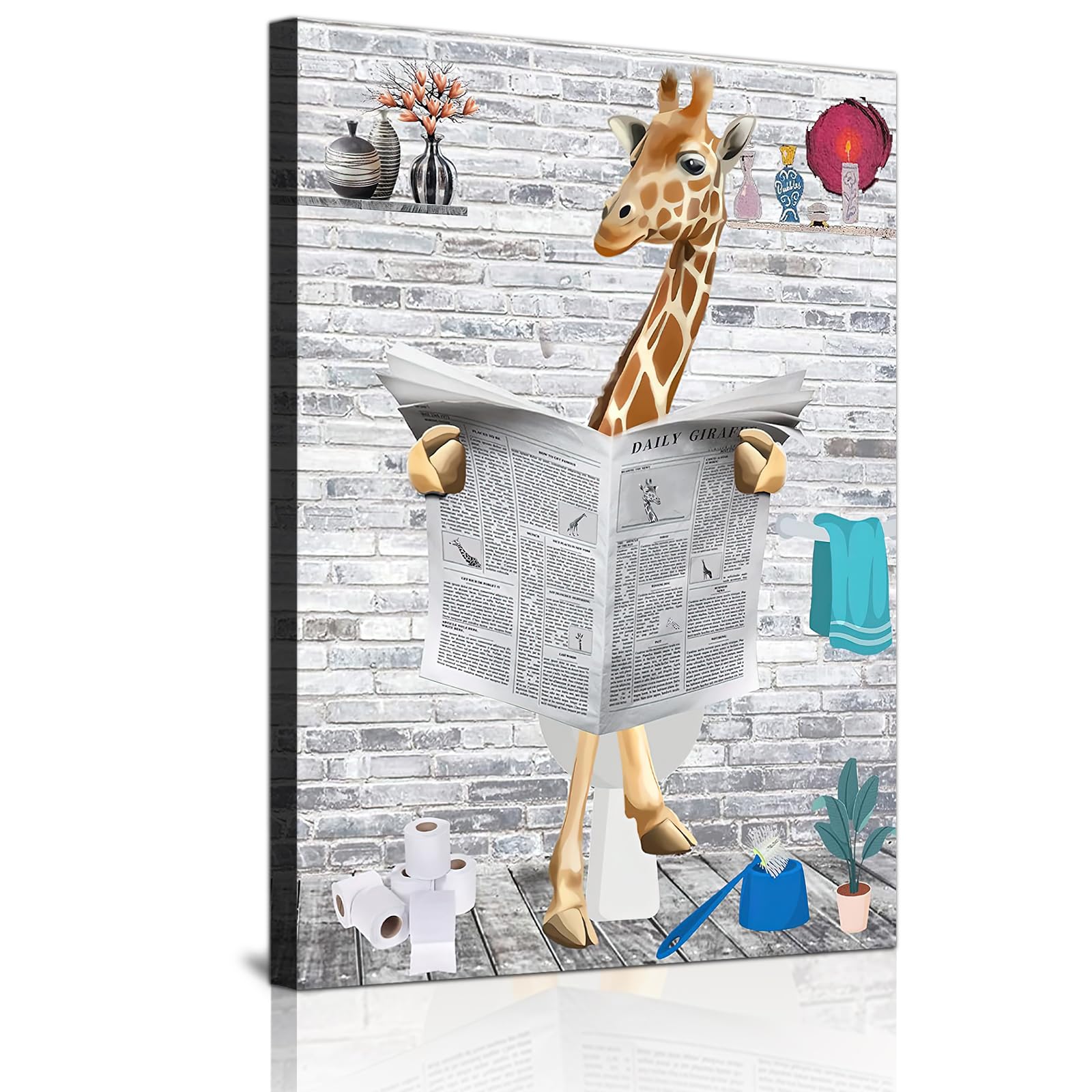 ZFTCN Funny Newspaper Animal Wall Art, Animal Wall Pictures on Toilets, Black and White Canvas Pictures, Bathroom