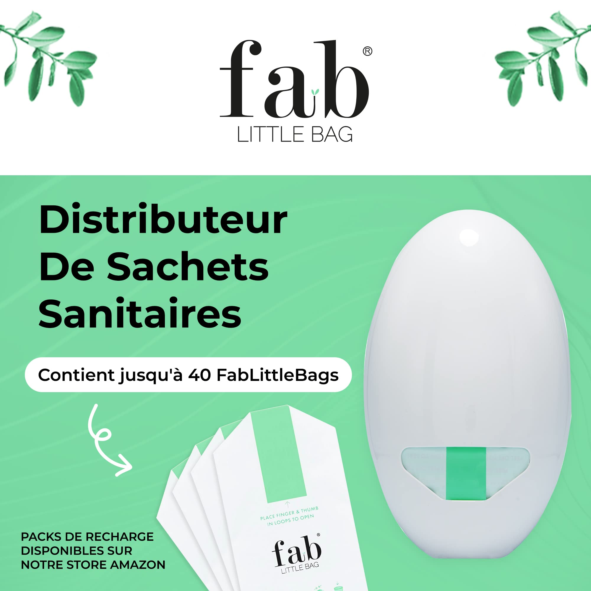 Fab Little Bag Sacs jetables sanitaires – Distributeur de sacs à fixation murale uniquement – Sacs hygiéniques pour tampons et produits d'hygiène féminine – Toilettes publiques, gymnases, bureaux,