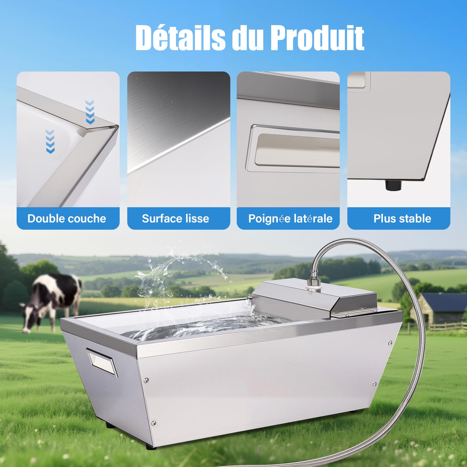 Trough d'eau Automatique De BéTail,Trough d'eau Automatique De Cheval De 13 litres avec Boule Flottante,Distributeur d'eau Automatique pour Chien en Plein Air,Inoxydable Auto-Remplissage PourChien
