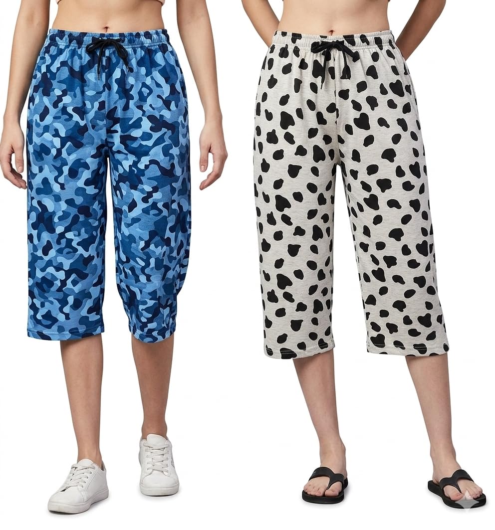 Casual Printed Capri Pants Night Pants for Women, Pack of 2(Prints and Colors may Vary)-image-38