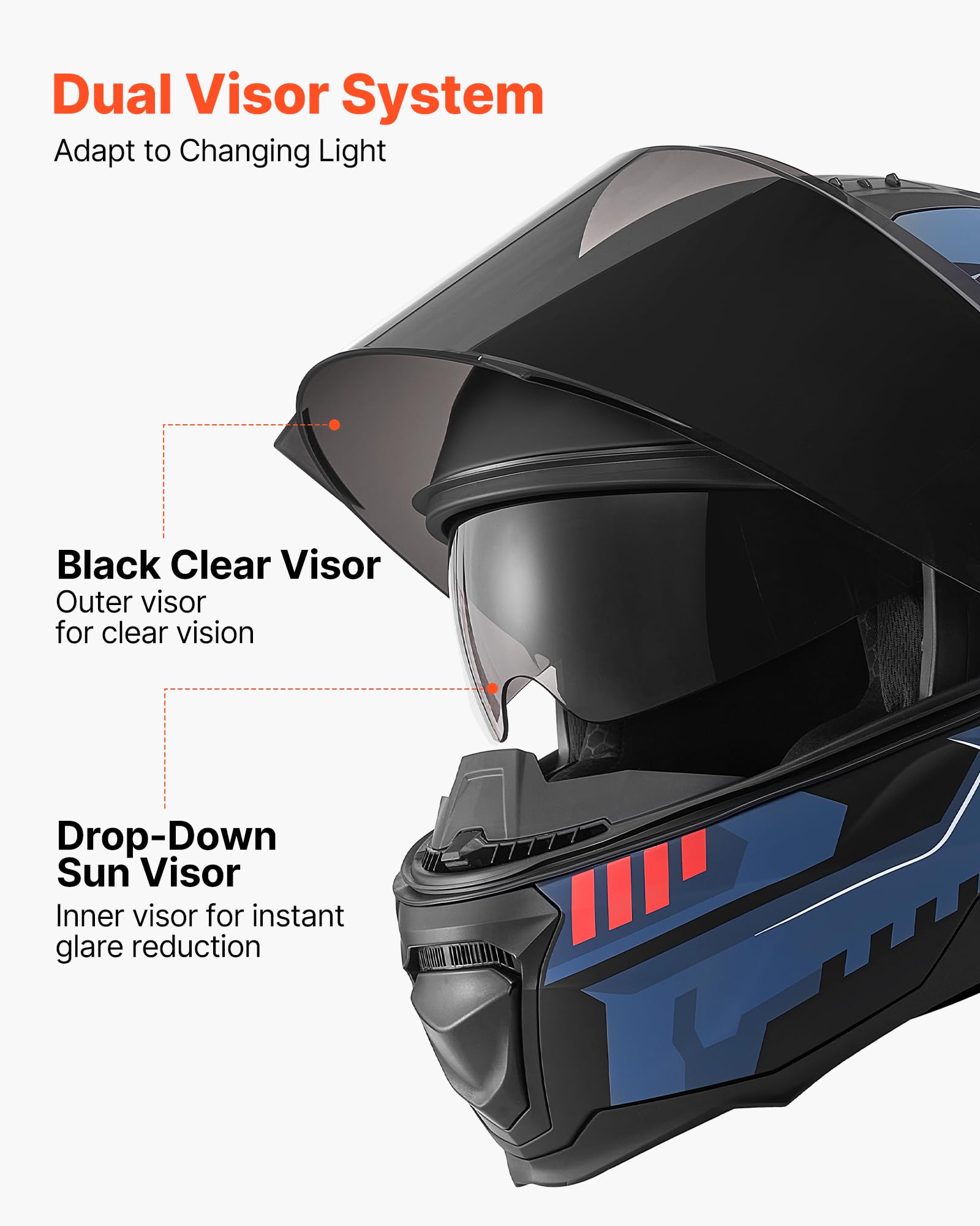 VEVOR Casco Modular de Moto Talla M, Casco de Motocicleta Modular con Visera Doble, Carcasa de ABS, Ligero y Cómodo para Adultos, para Motocross y Motociclismo Urbano, Homologado por Dot y ECE