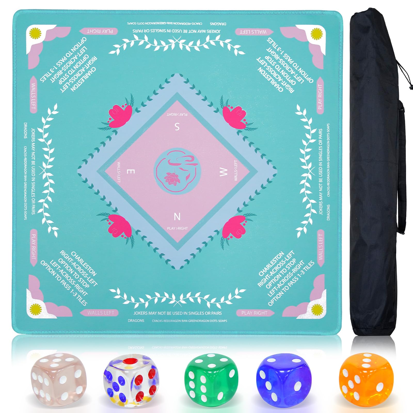 Tappetino per mahjong blu con regole per tavolo, tappetino da tavolo americano Mahjong, tappetini da gioco, 70 x 80 cm, impermeabile, antiscivolo, per mahjong, poker, giochi da tavolo, giochi
