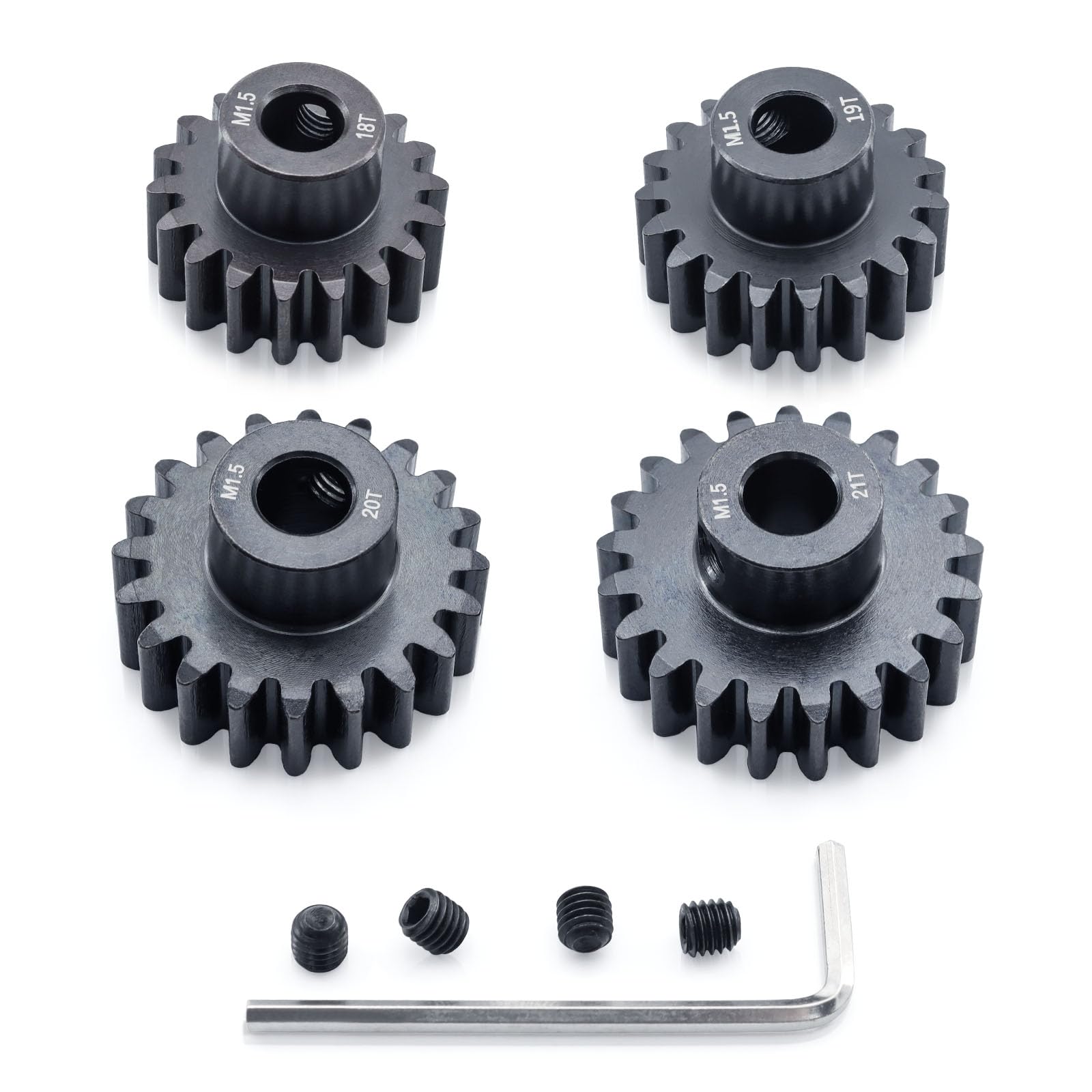 Photo 1 of M1.5 Pinion Gear 18T 19T 20T 21T 8mm Shaft Steel Motor Gear Set for 1/5 1/6 1/7 1/8 1/10 Tra-xxas Arrma HSP HPI AXIAL LOSI RC Car Brushed Brushless Motor