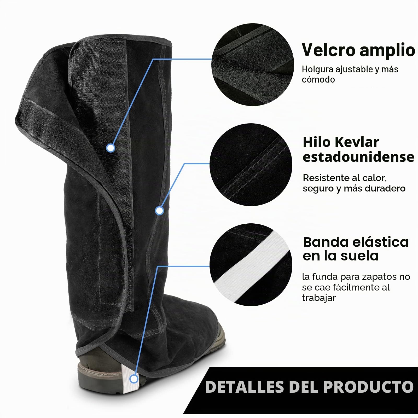 Polainas de soldadura de cuero LeaSeek - Cubiertas para botas de soldadura resistentes al calor y a la abrasión - Protectores de zapatos - Polainas de soldadura, 1 par