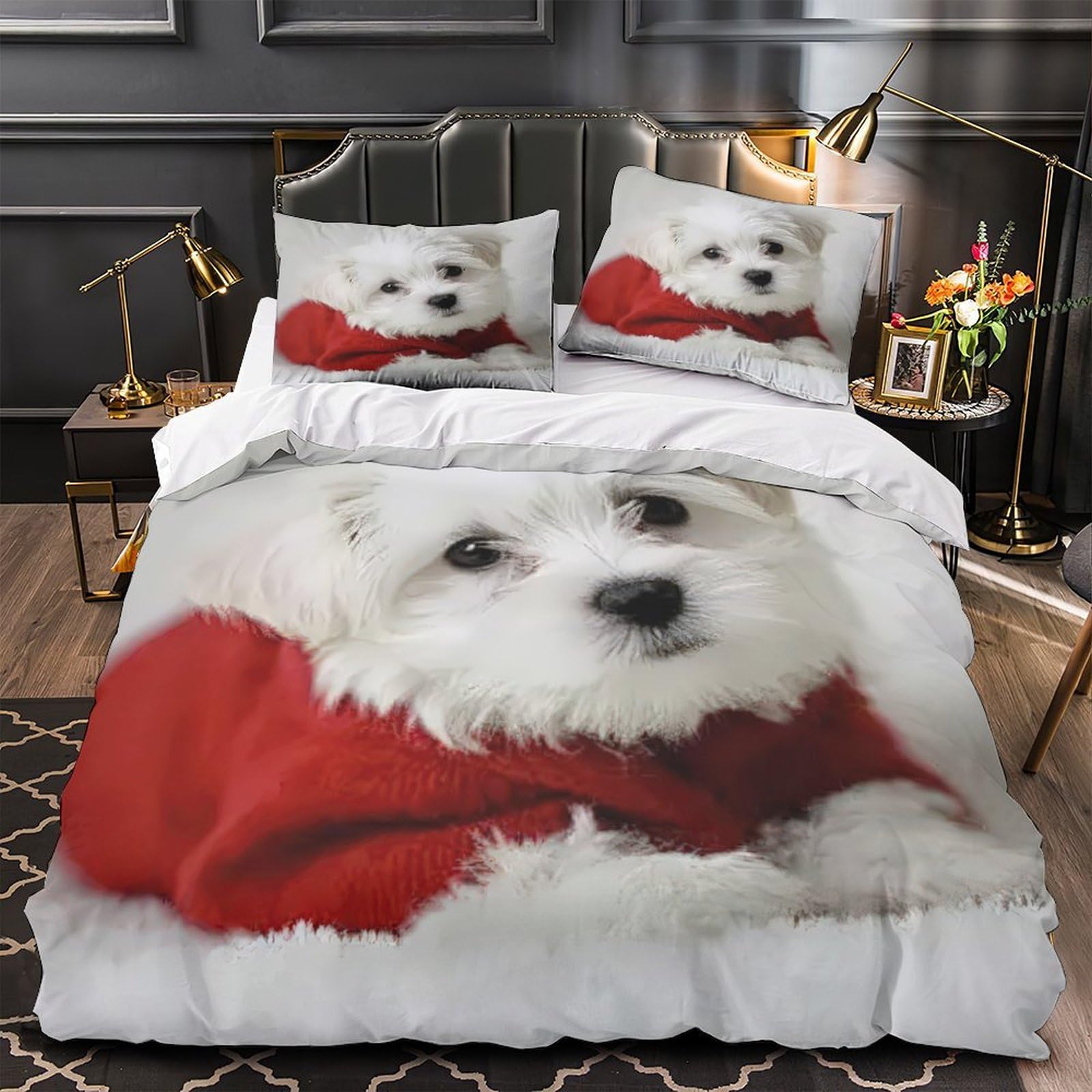 Housse de couette chiot mignon 135x200 parure de lit 3D microfibre pour lit simple