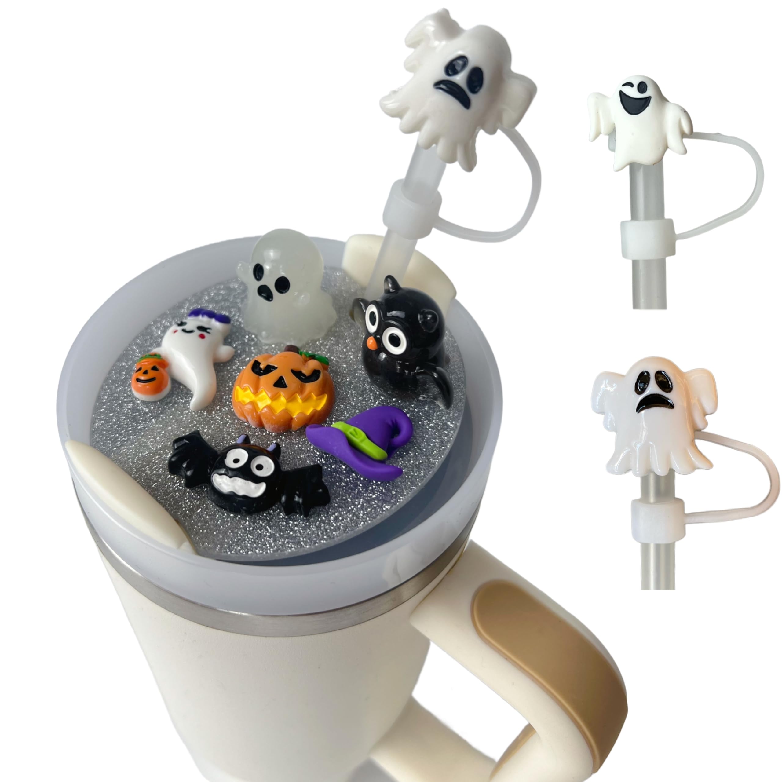 Cute Halloween Charm For Stanley Cup Accessories 40/30 Oz Tumbler With Silicone Straw Cover Cap and Lid Plate (Grey, 40 Oz)