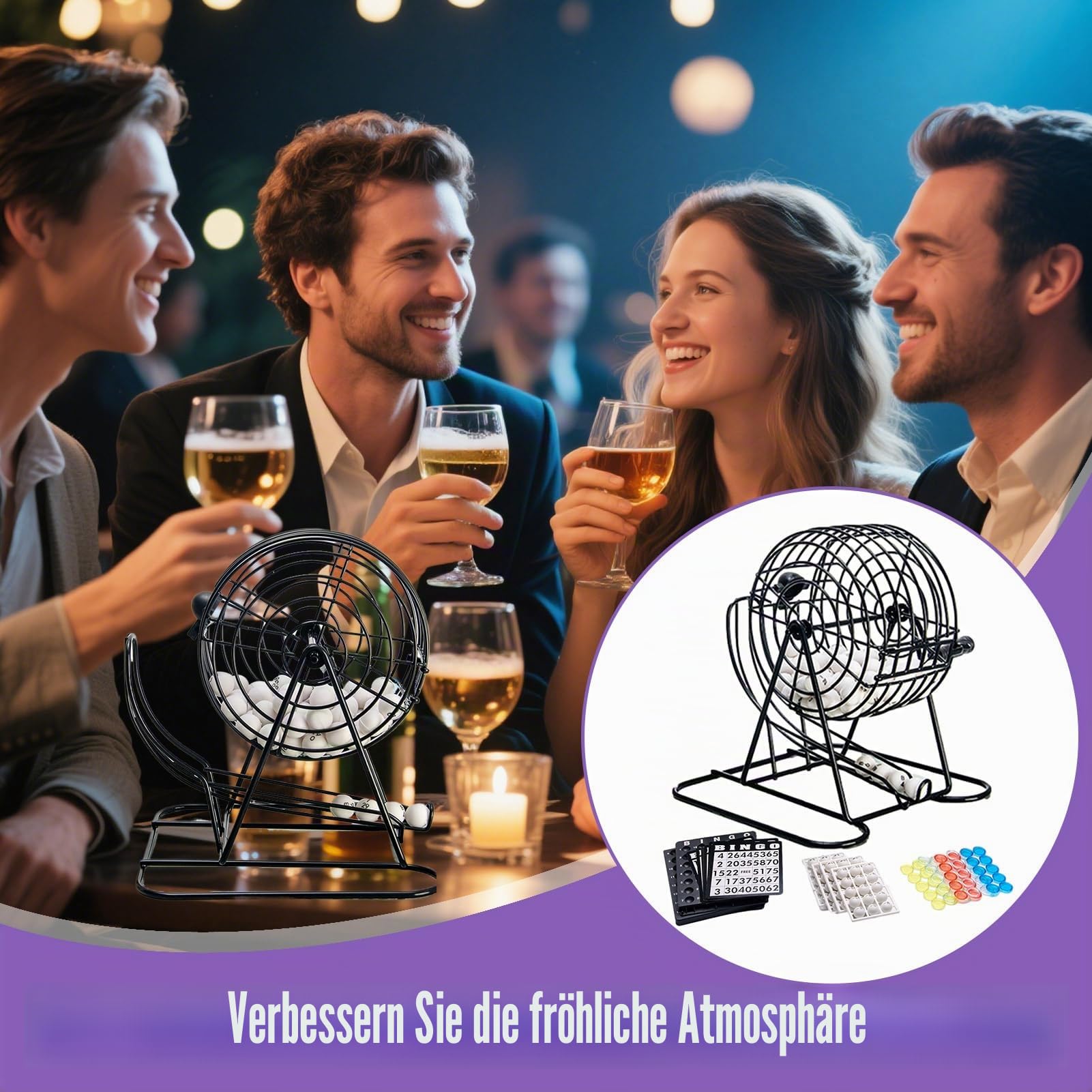 Bingo Brettspiel 20x21x21cm Spielset -o Spiel Metalltrommel Spielkarten, Aufbewahrungskäfig Set Gesellschaftsspiel Für Familienfeiern, Gruppenpartys, Büro, Schule, Geburtstage, Feier