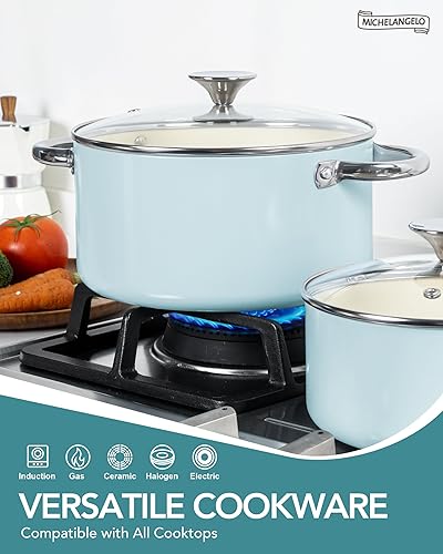 Miniatura 3 de MICHELANGELO Juego de ollas y sartenes de cerámica antiadherente, 8 ollas y sartenes antiadherentes, no tóxico, apto para horno y compatible con