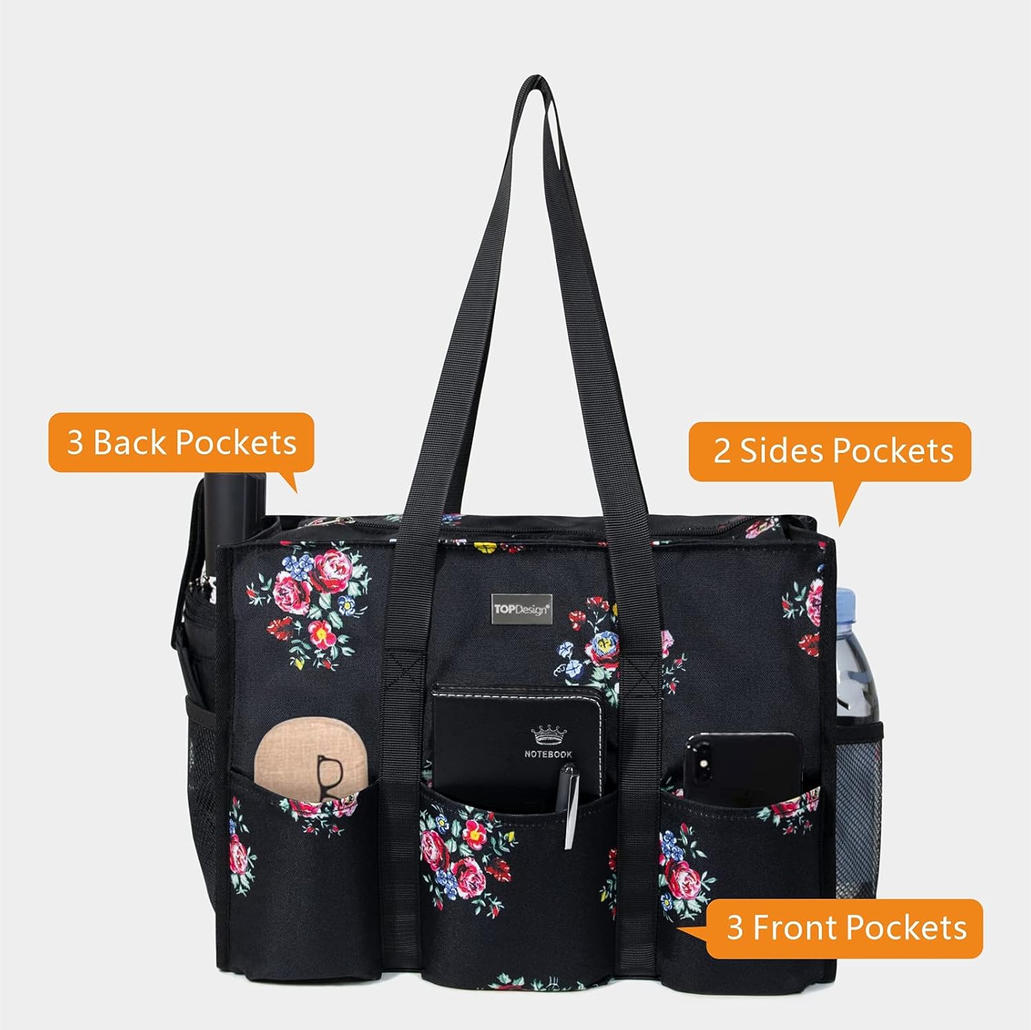 TOPDesign Utility Water Resistant Tote Bag with 13 Pockets, Top Zipper Closure & Thick Bottom Support, for Working Women - Image 3