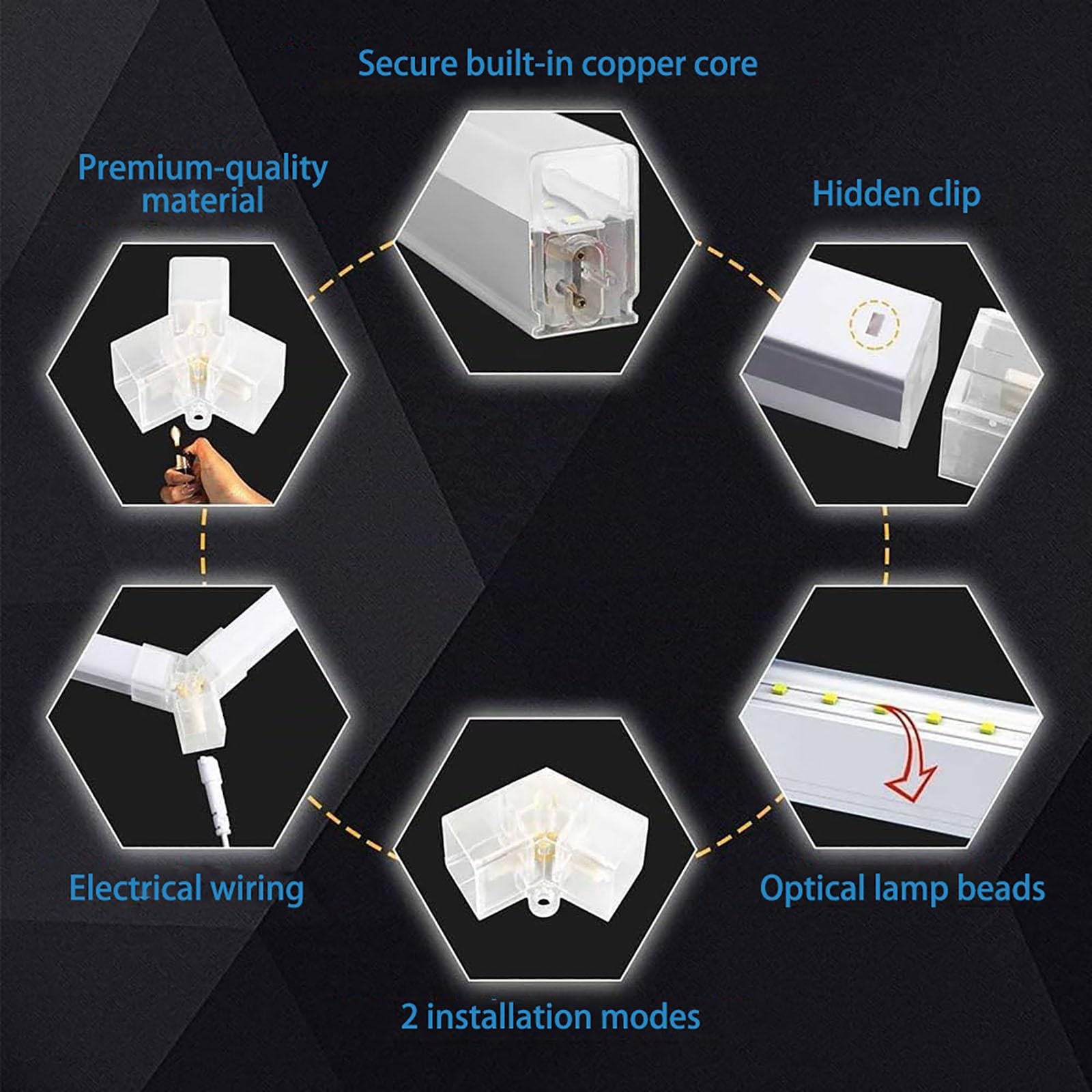 Lámpara LED hexagonal 14 para garaje, 6500 K, lámpara techo LED hexagonal flexible de bricolaje para garajes, talleres, almacenes y gimnasios (size)