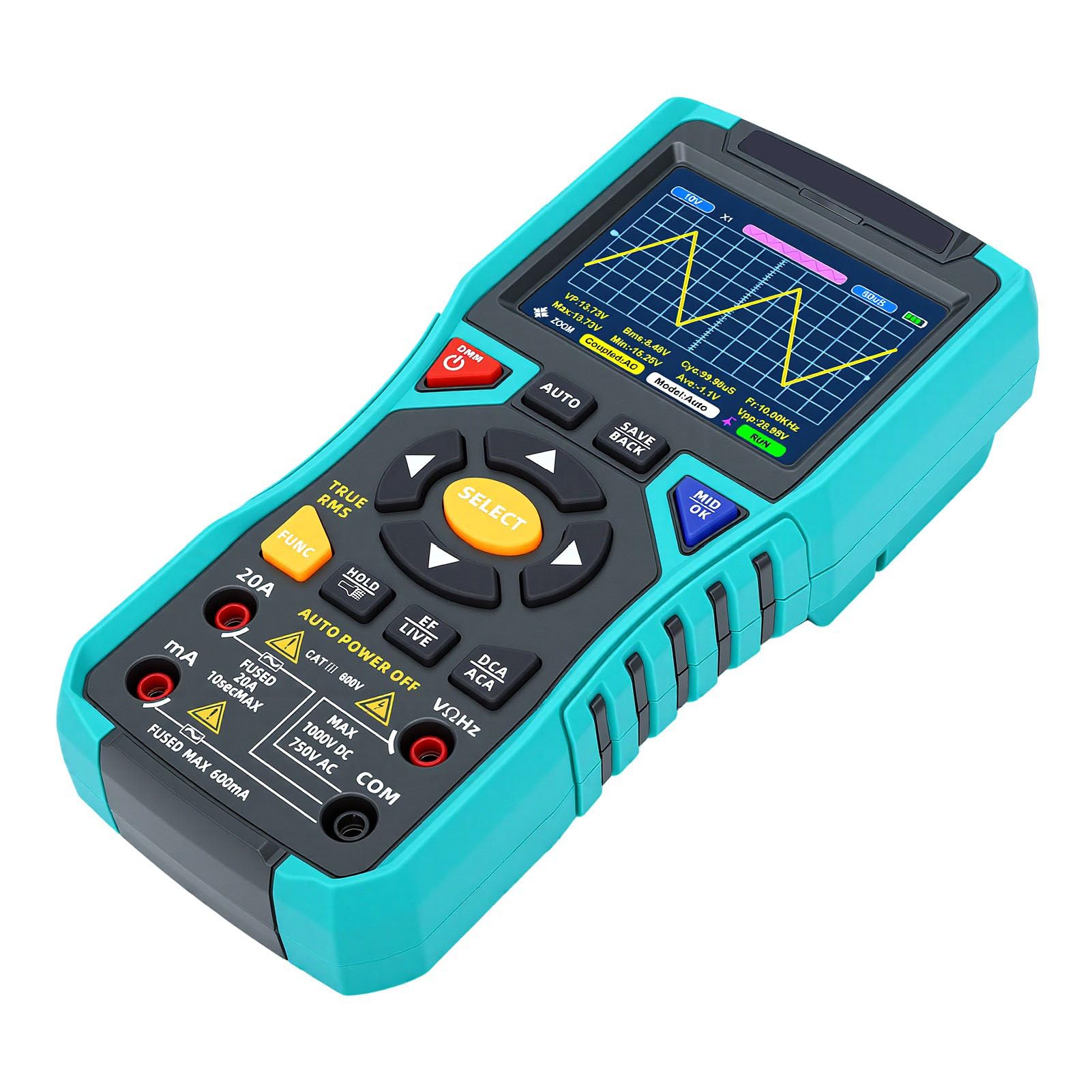 Zunate Osciloscopio de Mano Multímetro de Osciloscopio Digital Portátil de 3,2 Pulgadas Rango Automático con Batería de 2500 MAh para Pruebas de Circuitos de Electricistas y Reparaciones de Campo