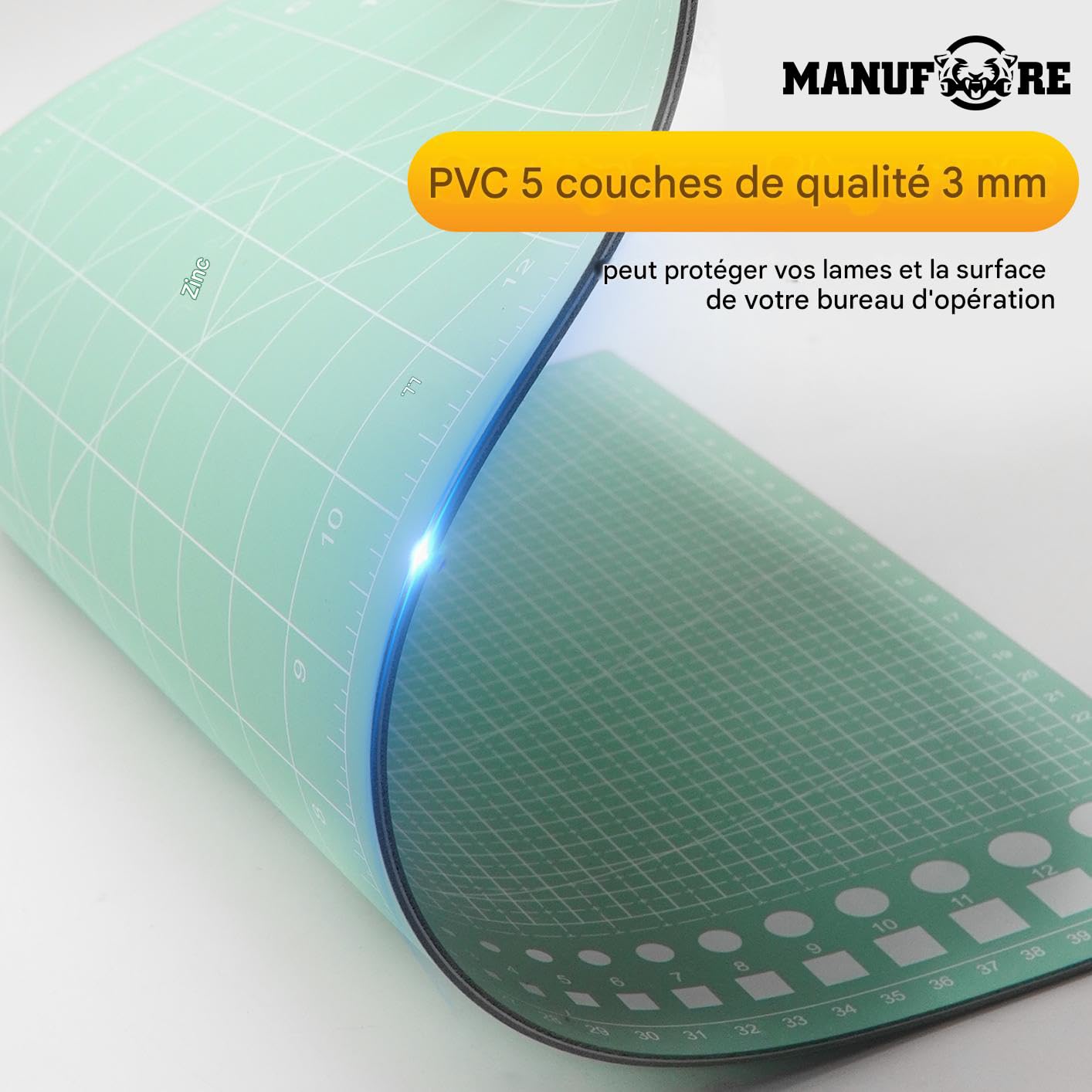 MANUFORE 3 Pcs Tapis de Découpe Autocicatrisant A3/A4/A5, Lot de Tapis de Coupe Double-face Vert Clair en PVC, 5 Couches Tapis de Bricolage CM/Pouce pour Bricolage, Quilting, Couture, Scrapbooking