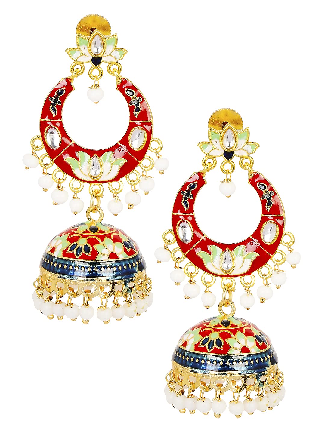 OOMPH Jewellery Red Maroon & Green Meenakari Enamel Floral Ethnic Chandbali Jhumka/Jhumki Earrings for Women & Girls (Style 3) (B09H4TR5NZ) Amazon Price History, Amazon Price Tracker