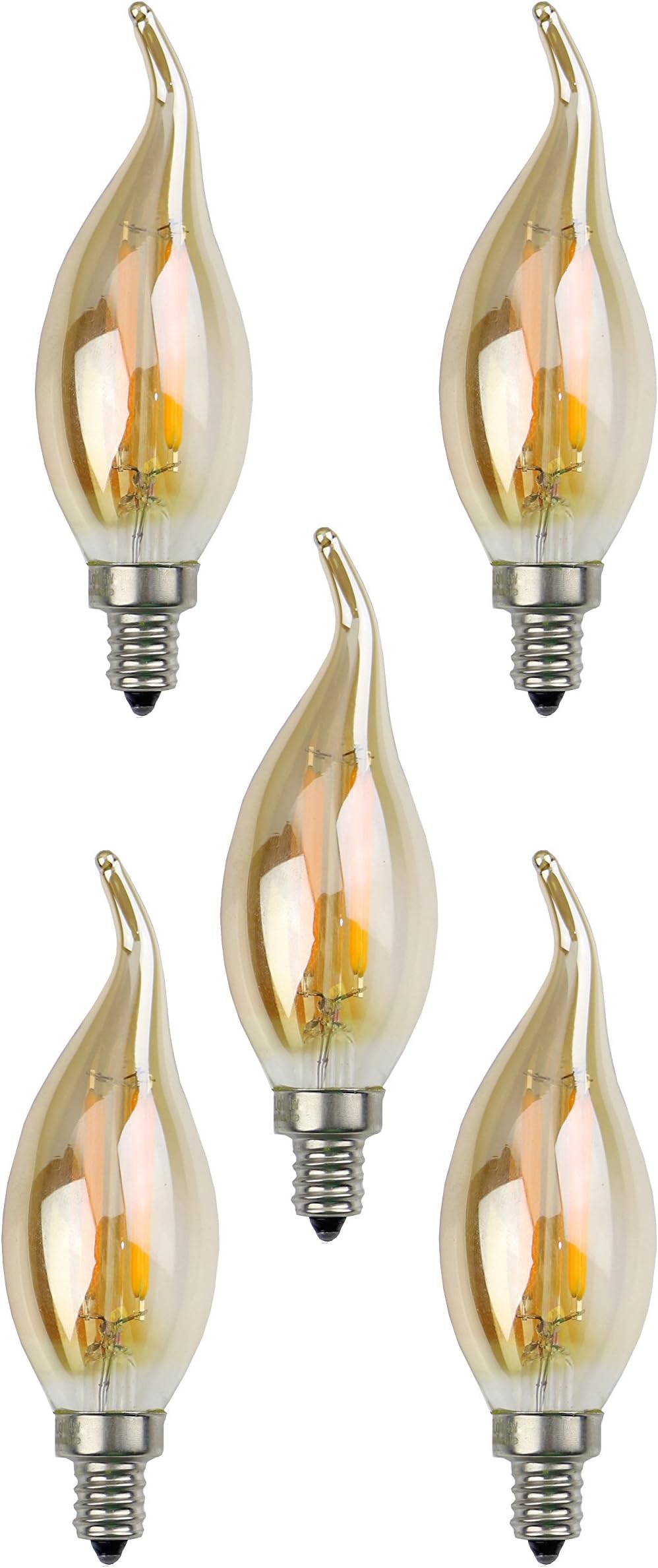 5 Packs of x FBL LED Gilded Filament C35 Flamme Candle Bulb 4W, 40W Equivalent Incandescent, E14 Base, Warm White, 360 Degrees Beam Angle, AC220-240V, Use in Living room, Bedroom, Hotel, Restaurant [Energy Class A+]