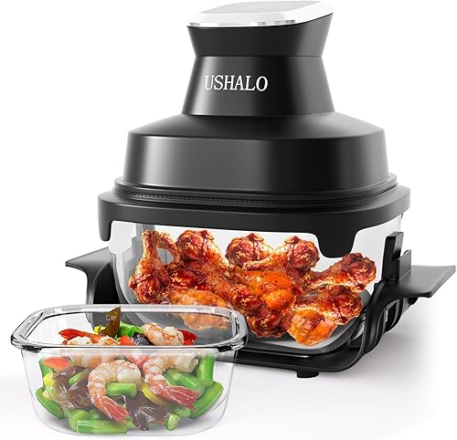 4.4QT Glass Air Fryer Non-Toxic, 4 Presets & Manual Control, 180-400℉ Precise Heat Smart Air Fryer Oven, Auto-Pause & Resume, Microwave & Dishwasher Safe Dual Glass Container