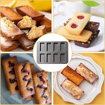 Bakeware Baking Finanche Mold Muffin Pan Muffin Cup Baking Mold Cupcake Mold Mini Baking Pan Oven Safe Waterproof Oilproof Sturdy Durable Brownie Bread Snack 8 rectangle x2