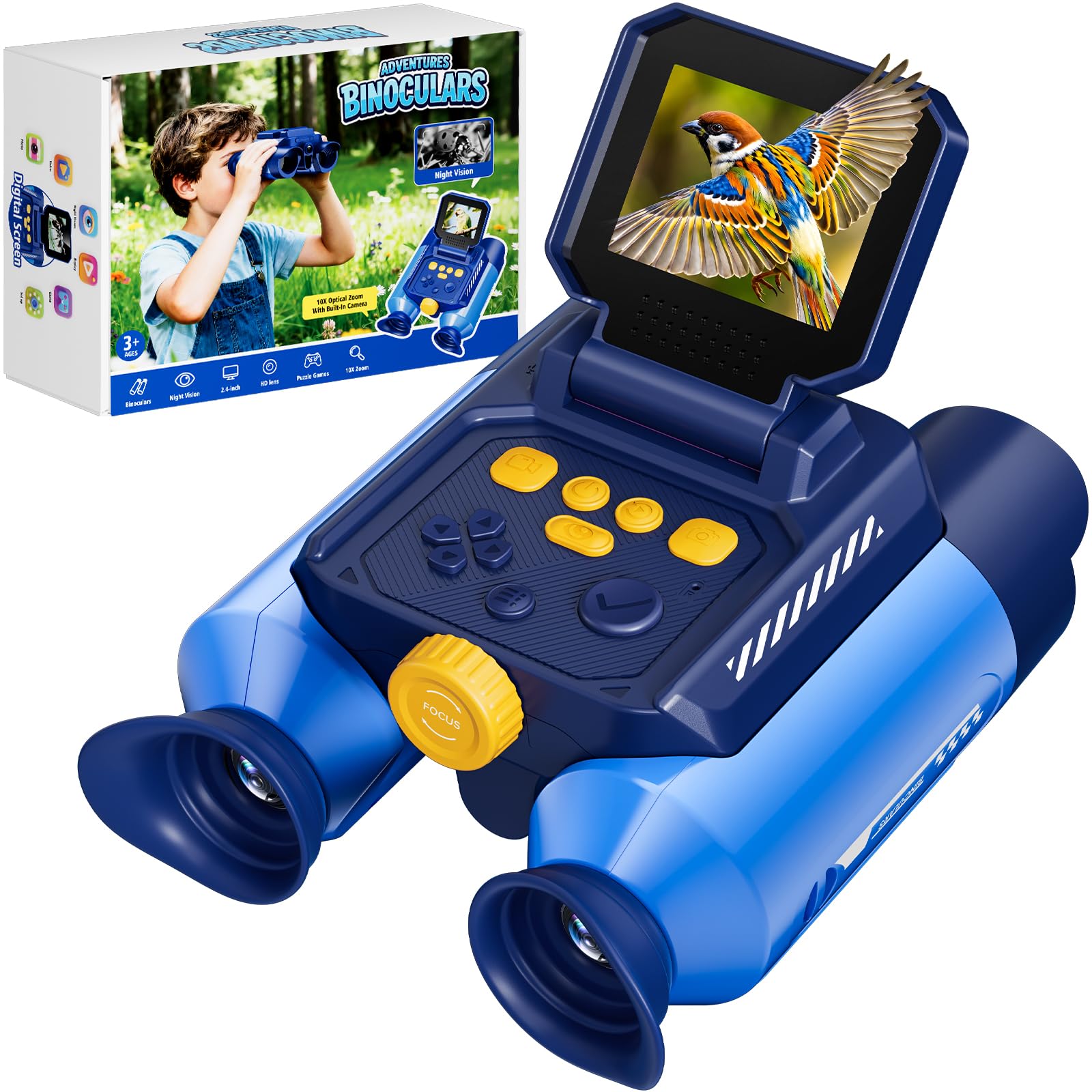 Fernglas für Kinder mit Nachtsicht, Naturforschungsspielzeug mit 6,1 cm IPS-Display, 10-facher optischer Zoom, 48 MP FHD-Digitalkamera, STEM-Spielzeug für Jungen und Mädchen