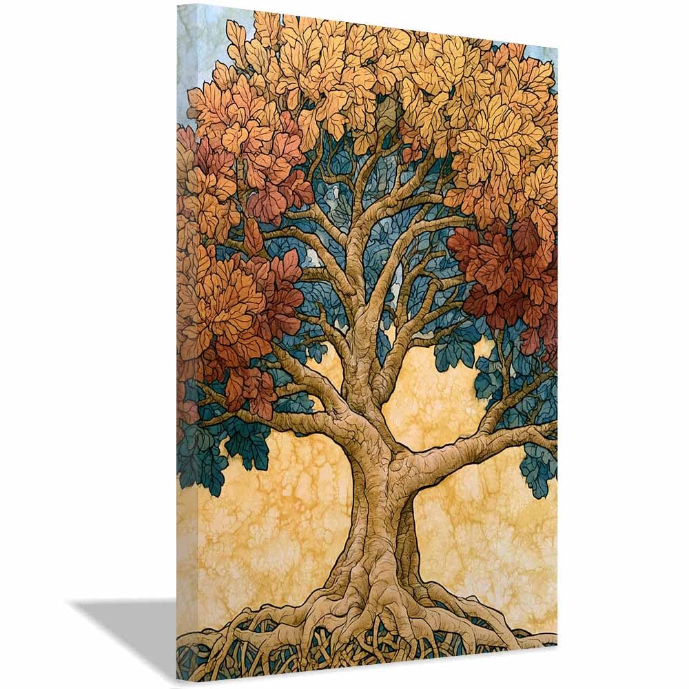 DMZPKZB Tree Of Life Large Wall Art Blues warm glow tree Colorful Canvas Art Prints,Abstract Painting,Scenery Wall Decor,For Gallery,Bedroom,Living Room And Hotel(Multicolor)-50x70cm Framed
