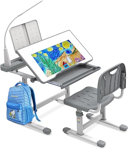 Miniatura 23 de BELANITAS Juego de escritorio y silla para niños de 5 a 8 años, escritorio de escritorio inclinable de 40 grados para niños, escritorio para niños