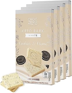 ChocZero Cookies & Cream Keto Bark – White Chocolate Candy with Cookie Pieces, Low Carb, No Added Sugar, Gluten Free, 3.2oz Bars (Pack of 4)