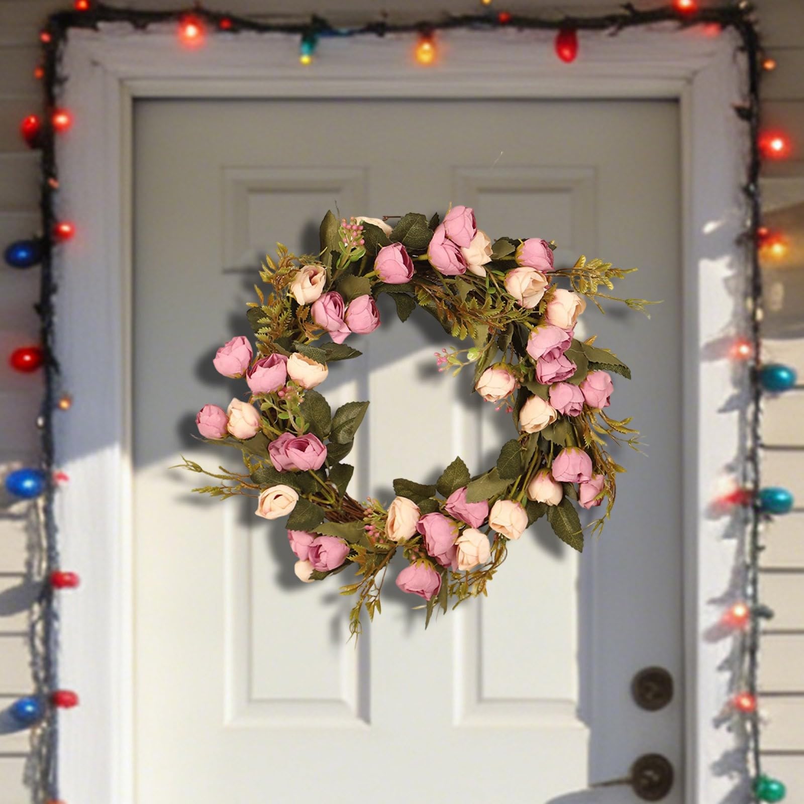 Corona de peonía artificial () - Corona de primavera para puerta de entrada, colgante de pared, ventana, decoración de boda, rosa viejo, decoración de dormitorio (púrpura, 30 x 30 x 2)