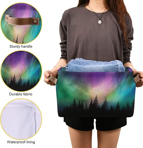 Miniatura 8 de AUUXVA Cesta de almacenamiento abstracta con patrón de teñido anudado, caja de almacenamiento de lona duradera plegable para juguetes, cesta