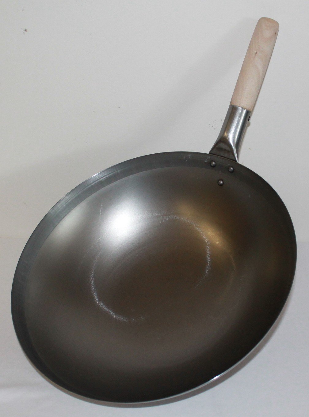 Wok ca. 38 cm Ø runder Boden für Gas, Induktionsmulde, Gastronomie Wokpfanne Carbon Stahl