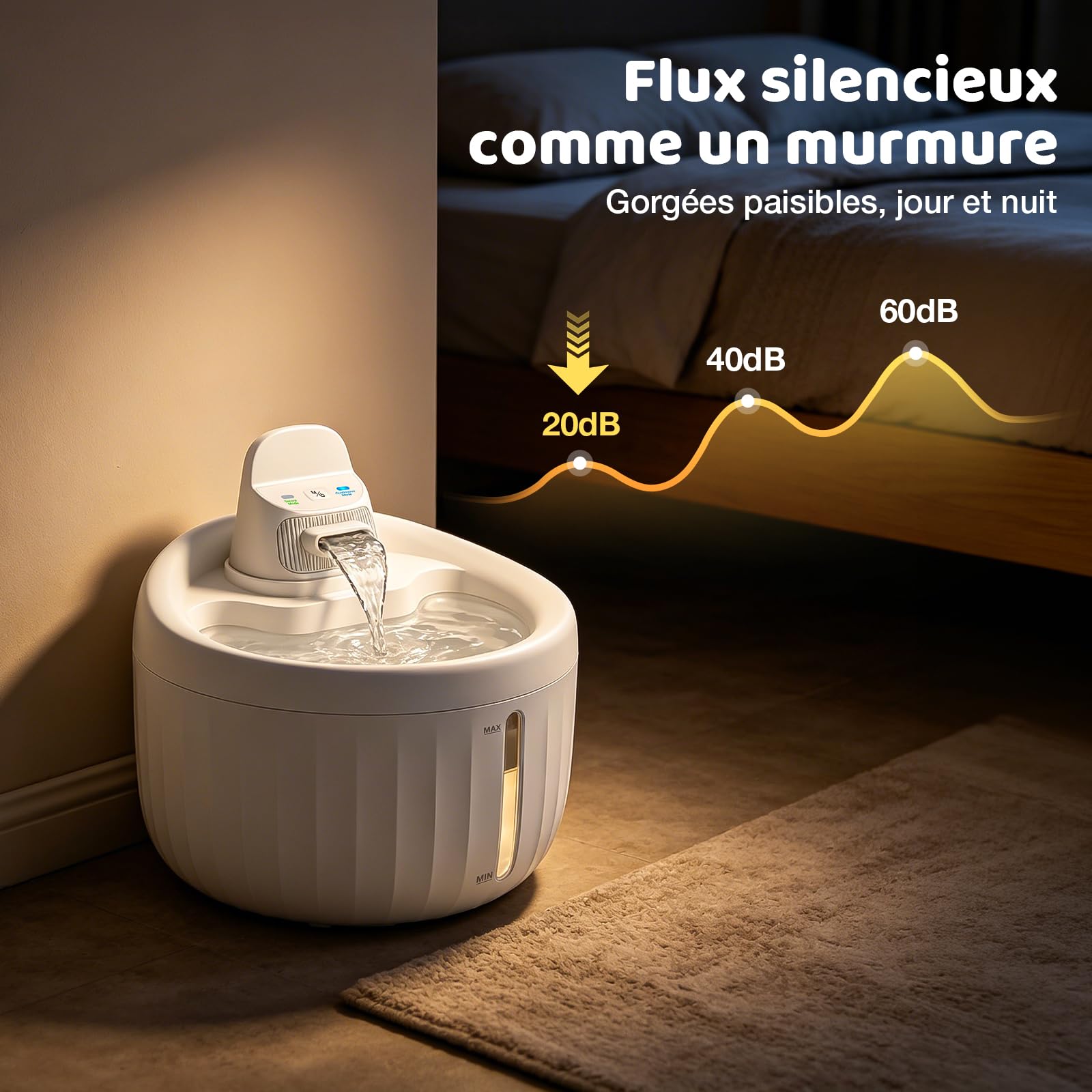 PcEoTllar Fontaine pour Chats sans Fil, 1,3 l, avec détecteur de Mouvement | Eau pure 24h/24, filtration 3-en-1, deux modes adaptés à chats et petits chiens. （82 caractères）