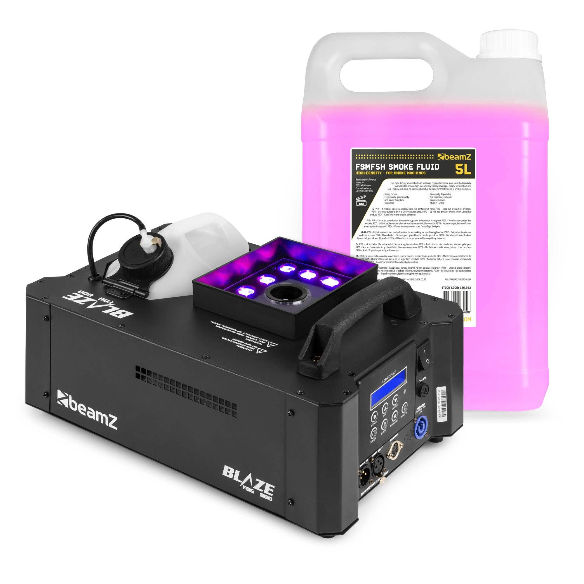 BeamZ BLAZE800 - Máquina de humo 800W con DMX para teatros y producciones | 800W de potencia, control DMX y mando a distancia, rendimiento constante en uso continuo, para teatros y producciones