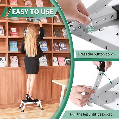 Miniatura 5 de Taburetes plegables ajustables de un solo paso para adultos, taburete de metal resistente para niñospersonas mayores, taburete plegable para