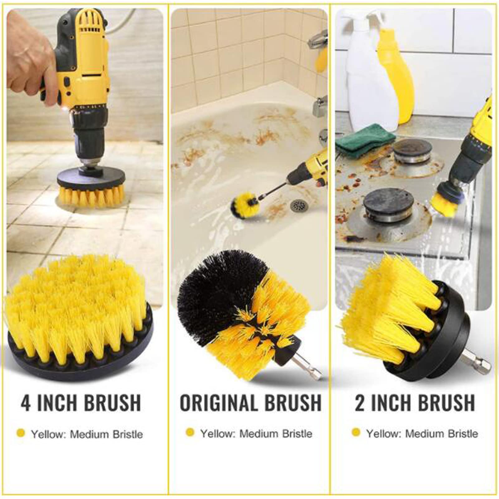 Bürstenaufsatz Bohrmaschine, 3 STK Spin Scrubber Reinigung Bürste Kit für Felgen, Power Scrubber Reinigung für Felgen, Badewanne, Küche